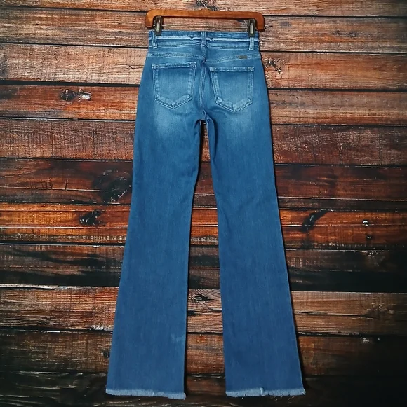 Kancan Jeans 25 Boot Cut High Rise Double Button Frayed Hem Blue Denim Stretch - Picture 3 of 8
